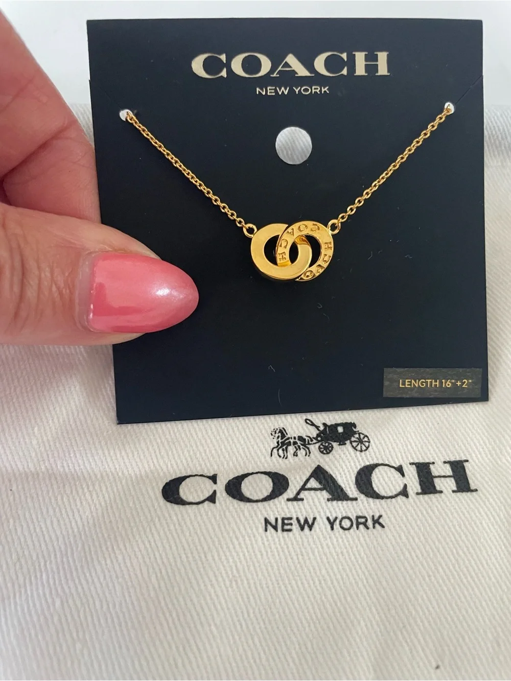 COACH Gold Interlocking Ring Pendant Necklace